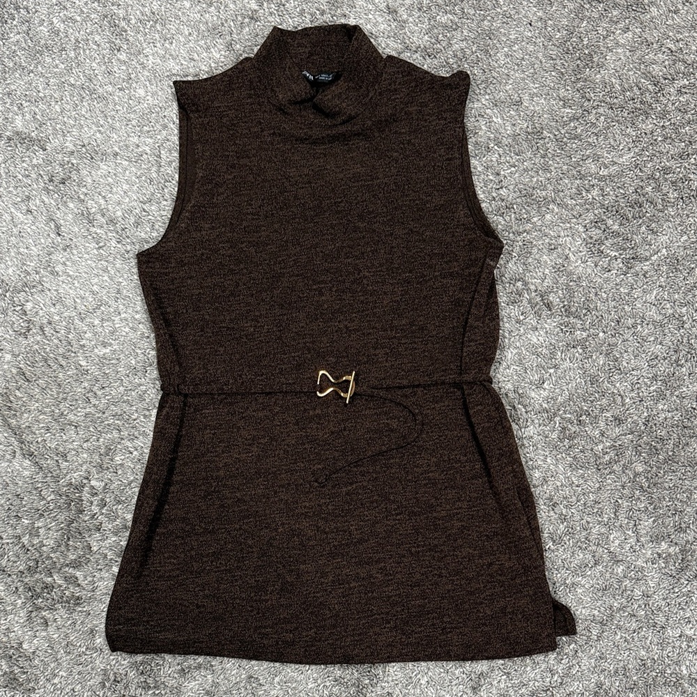 Zara Brown Sleeveless Tunic Top